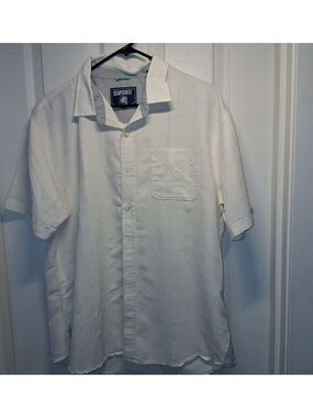 Seapointe Men's Cream Short Sleeve Button Down Shirt Wool Blend Large